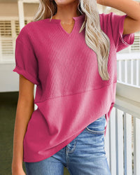 Summer Cozy Oversized Waffle Knit V-Neck Top