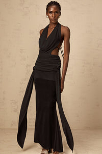 Déotille halterneck backless maxi dress in Black