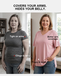 Longer Sleeve Plus Size V-Neck T-Shirt — Covers Your Arms & Hides Your Belly