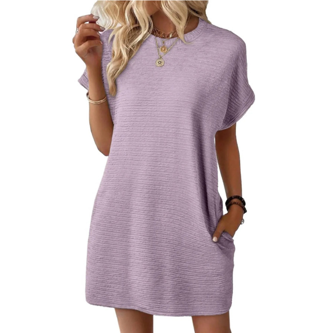 EVASHA™ – Casual Minimalist Round Neck Dress