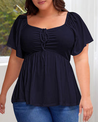 Plus Size Sweetheart Neck Short Sleeve Shirred Peplum Tops