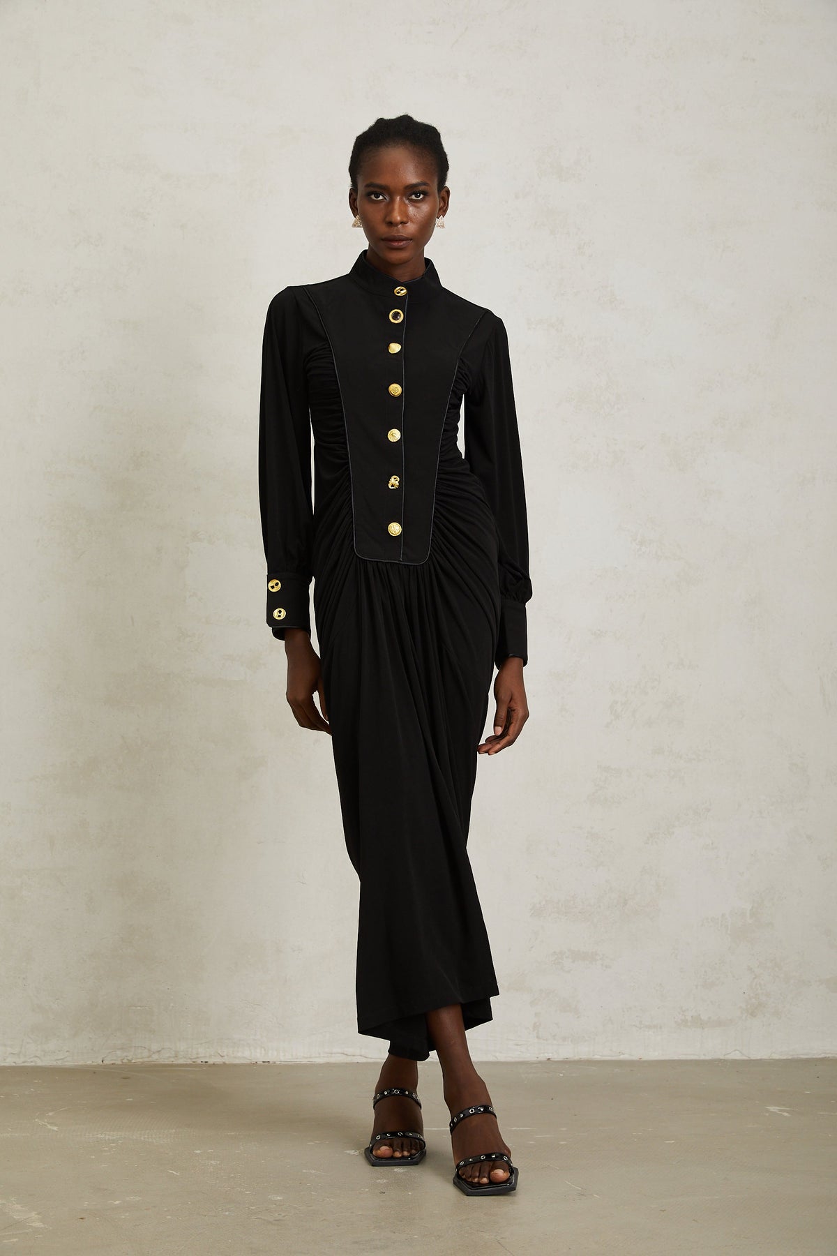 Brooklyn Black Gathered Draped Maxi Dress