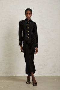 Brooklyn Black Gathered Draped Maxi Dress