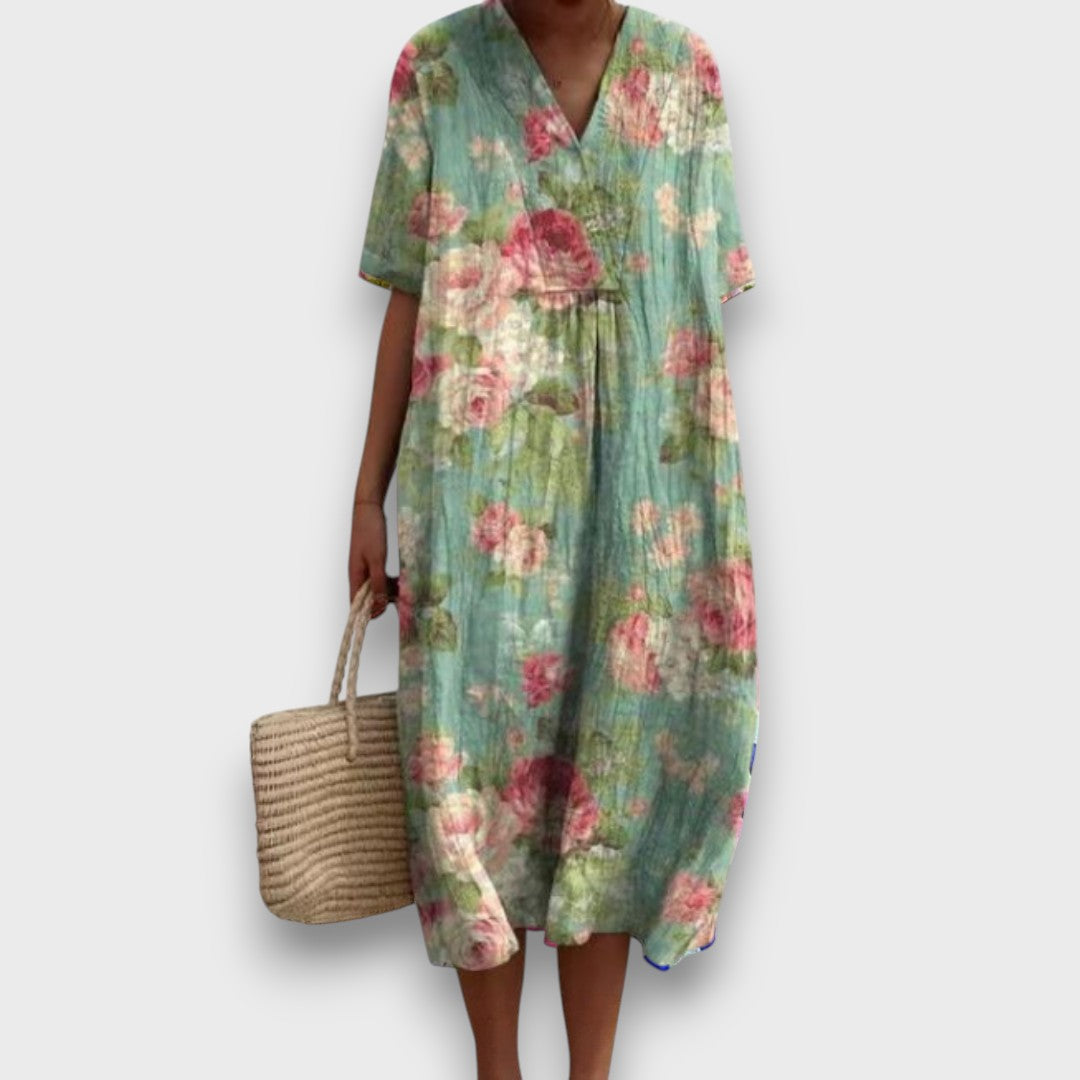 Miradie – Floral Midi Dress with V-Neck