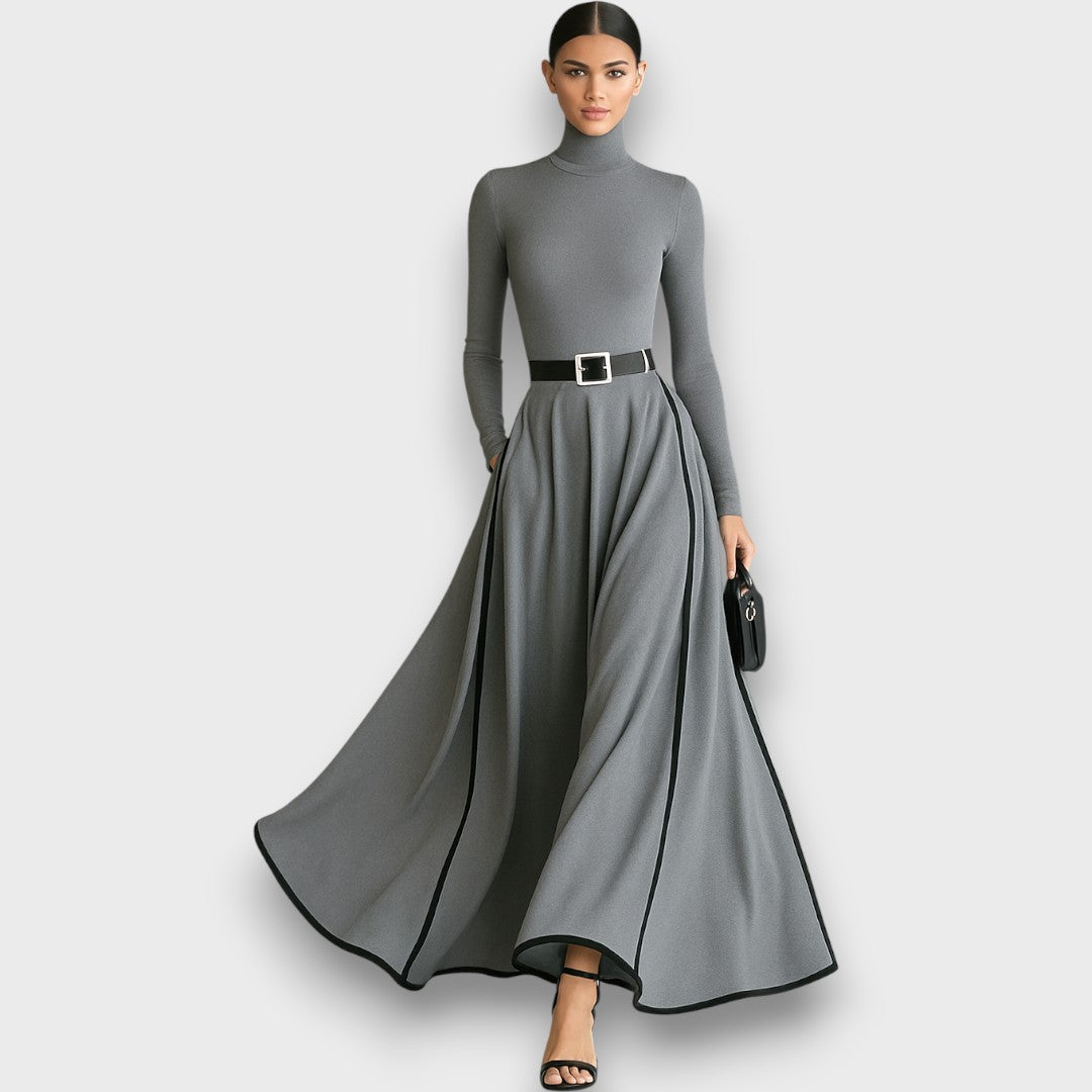 Marceline – Black Maxi Dress with White Stitching