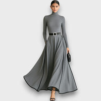 Marceline – Black Maxi Dress with White Stitching