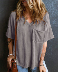 Textured V-Neck Dropped Shoulder Relaxed Tee