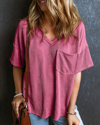 Textured V-Neck Dropped Shoulder Relaxed Tee