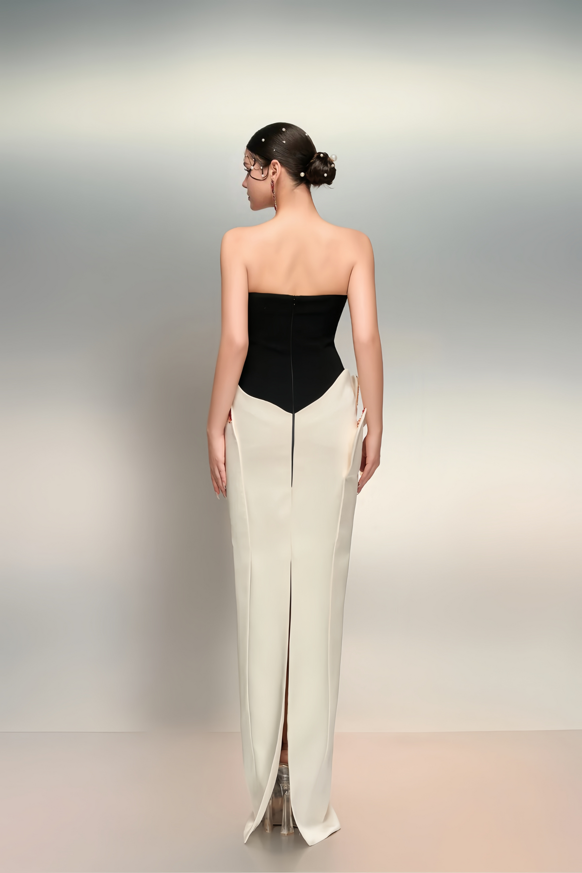 Mieke White Color Block 3D Petal Maxi Dress