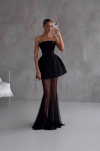 Mélanie Black Corset Dress & Mesh Skirt Set