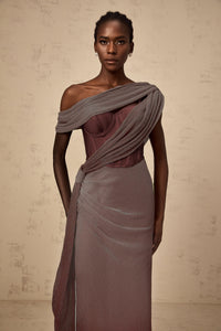 Delphine ribbon-design corset maxi dress in Brown