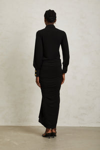 Brooklyn Black Gathered Draped Maxi Dress