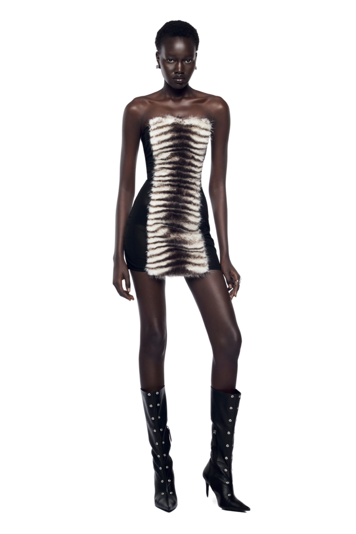 Janvier Black Strapless Fur Panel Mini Dress