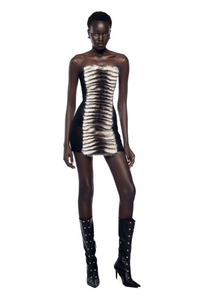 Janvier Black Strapless Fur Panel Mini Dress