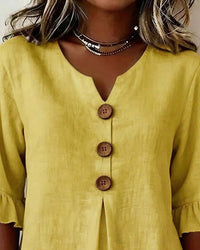 Sophia Solid Cotton Linen Blend Shirt