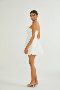 Apolline white faux-flower mini dress