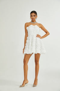 Apolline white faux-flower mini dress
