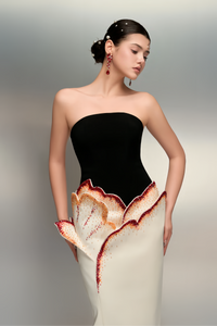 Mieke White Color Block 3D Petal Maxi Dress