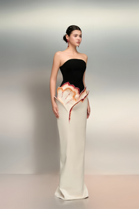 Mieke White Color Block 3D Petal Maxi Dress