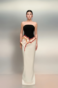 Mieke White Color Block 3D Petal Maxi Dress