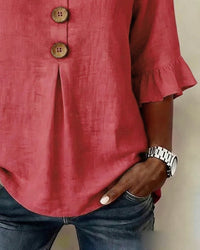 Sophia Solid Cotton Linen Blend Shirt