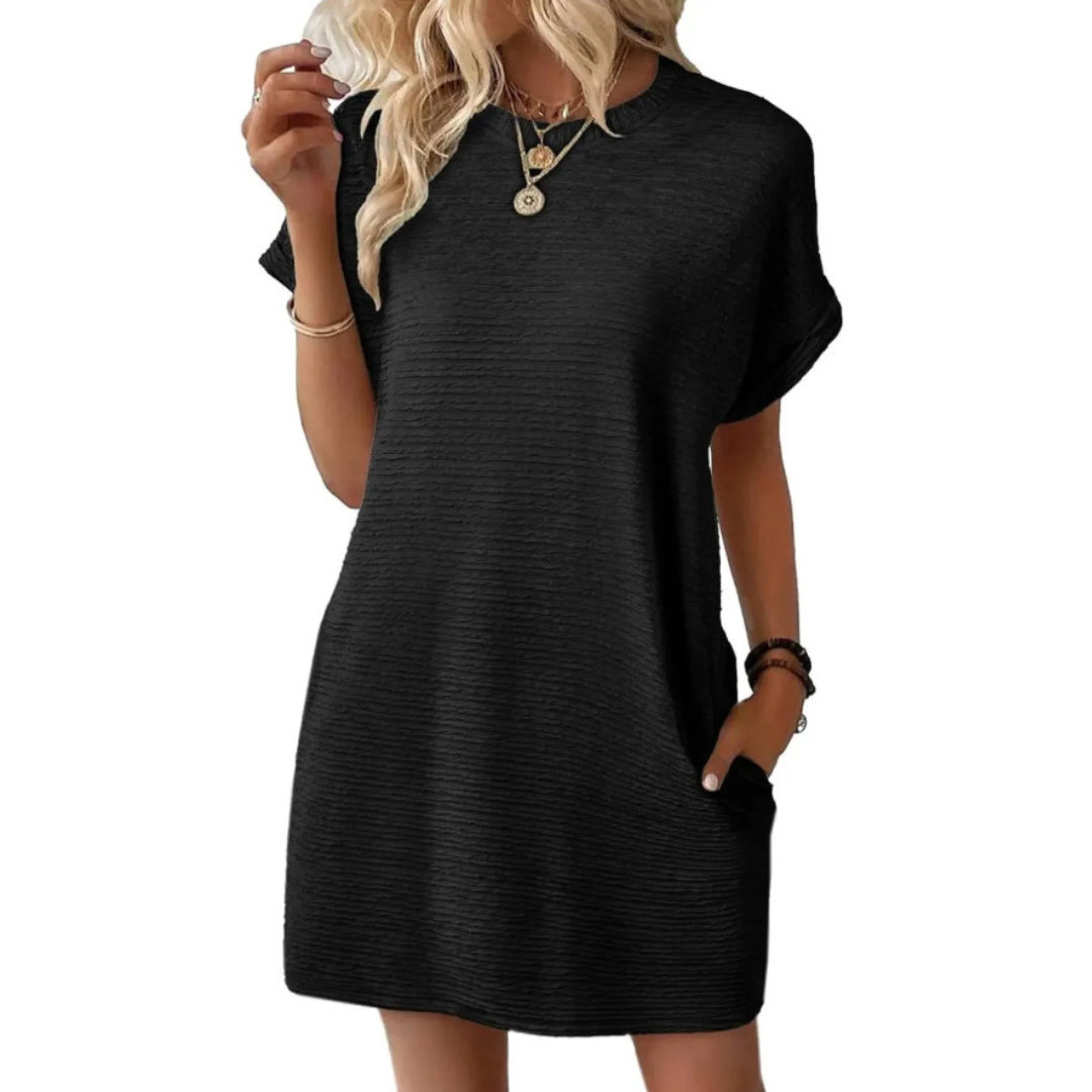 EVASHA™ – Casual Minimalist Round Neck Dress
