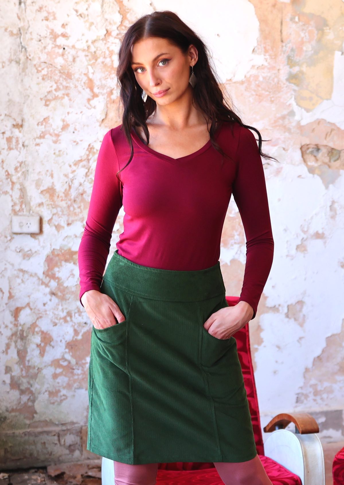 Aalia Corduroy Skirt Douglas Fir