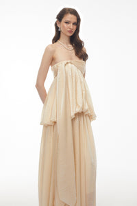 Aamu Champagne Off Shoulder Maxi Dress