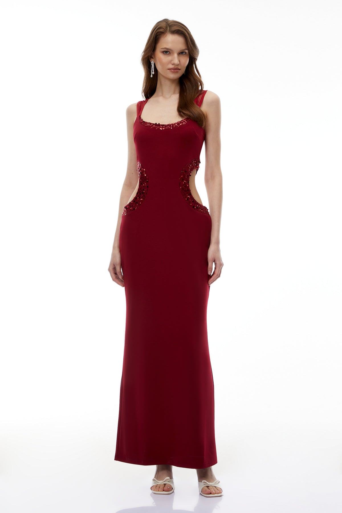 Aisha Red Embellished Cut-Out Maxi Dress