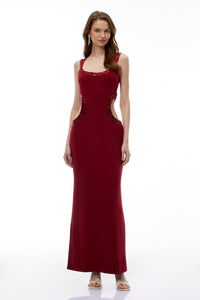 Aisha Red Embellished Cut-Out Maxi Dress