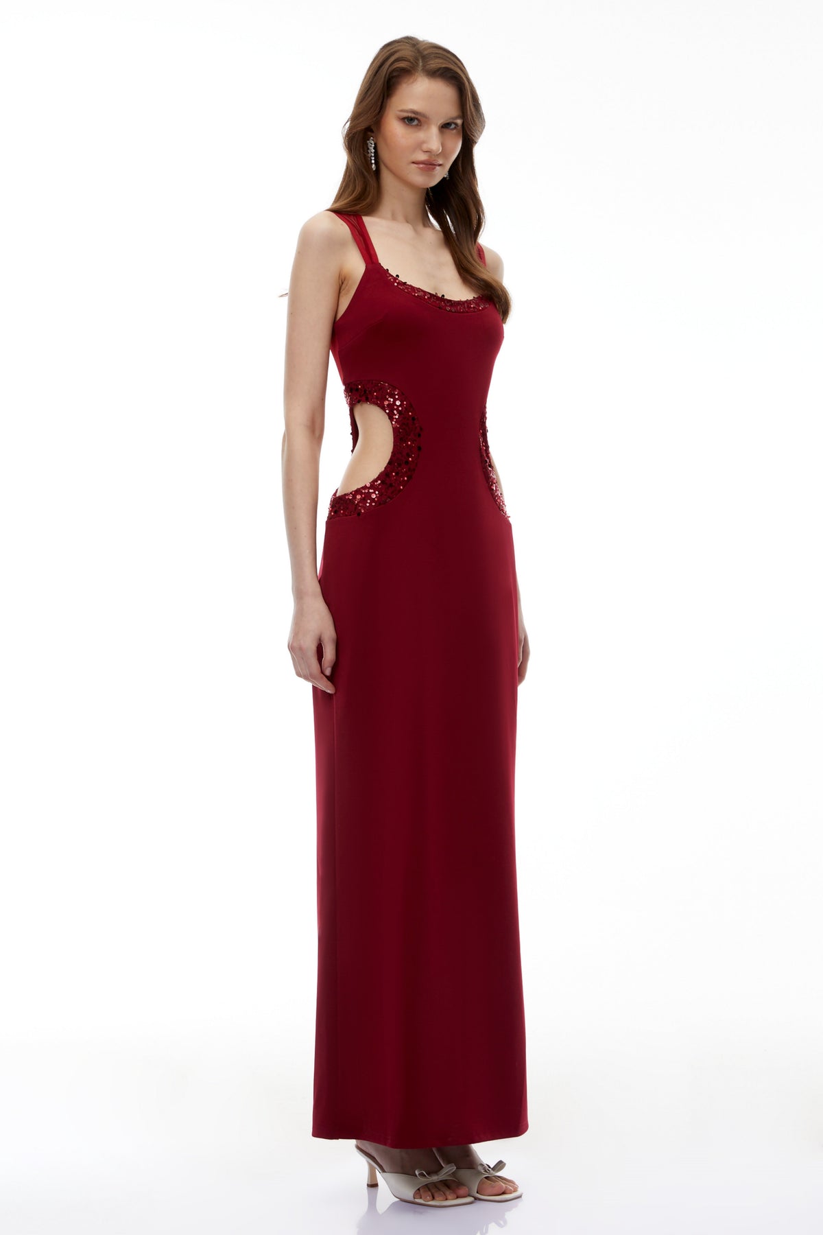 Aisha Red Embellished Cut-Out Maxi Dress