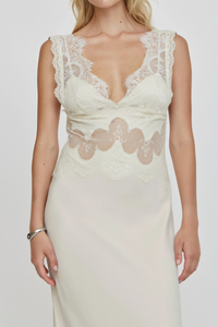 Aitana Neutrals Satin Maxi Dress with Lace Panels