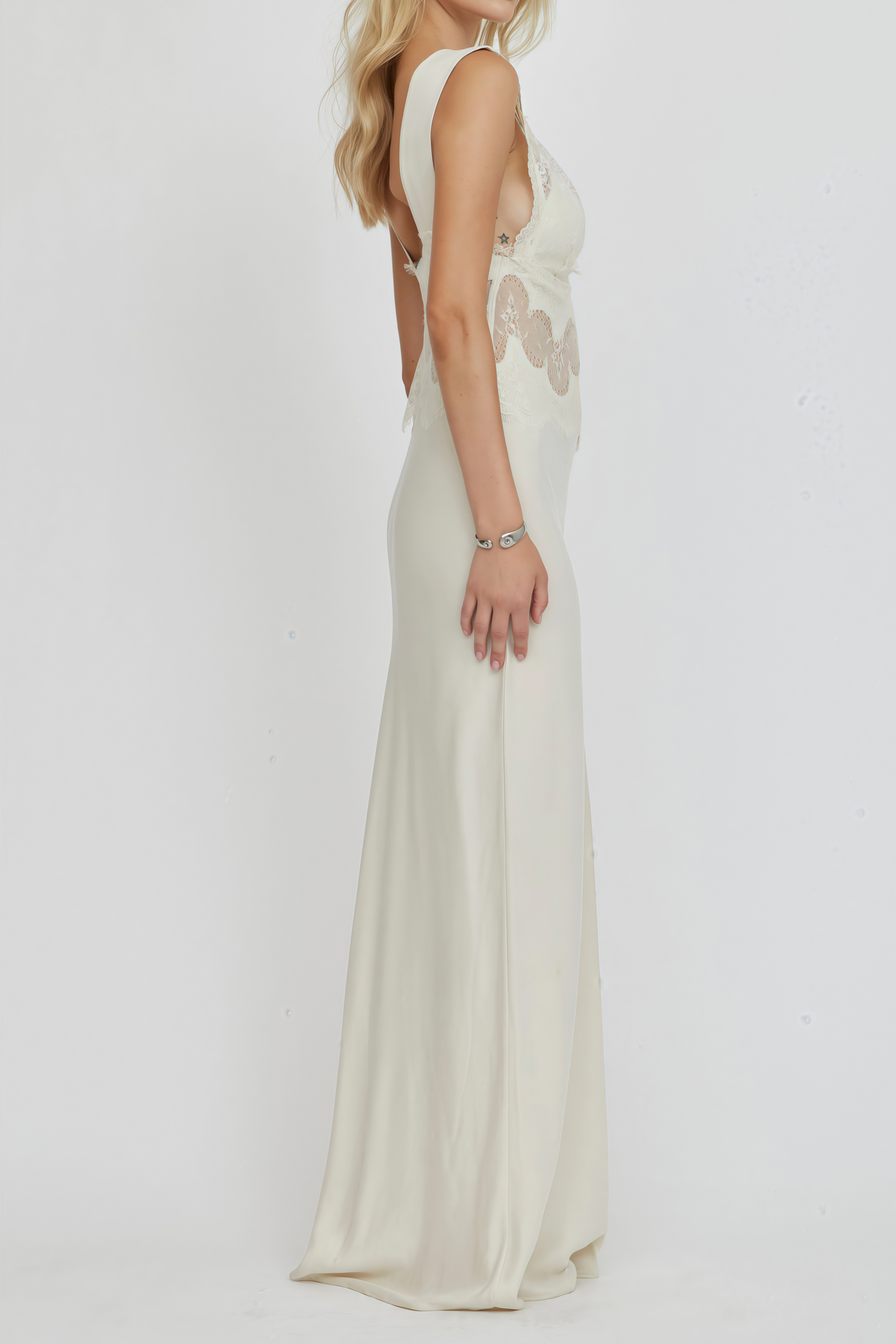 Aitana Neutrals Satin Maxi Dress with Lace Panels