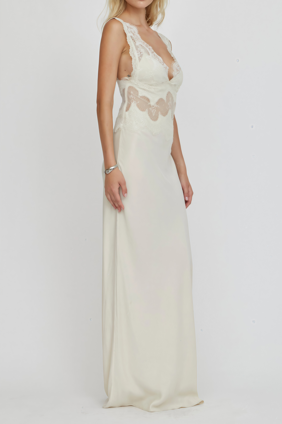 Aitana Neutrals Satin Maxi Dress with Lace Panels