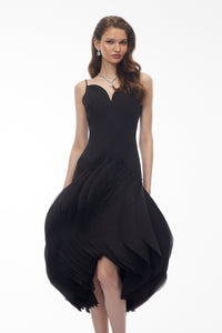 Alba Black Midi Dress with 3D Petals
