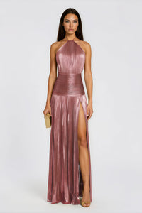 Alchimie Pink Glossy Pleated Maxi Dress