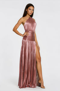 Alchimie Pink Glossy Pleated Maxi Dress