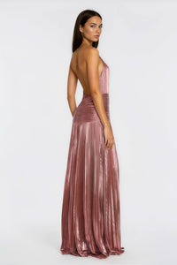 Alchimie Pink Glossy Pleated Maxi Dress