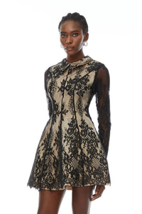 Aleksandra Black Floral Lace Mini Dress