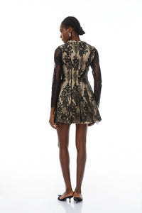 Aleksandra Black Floral Lace Mini Dress