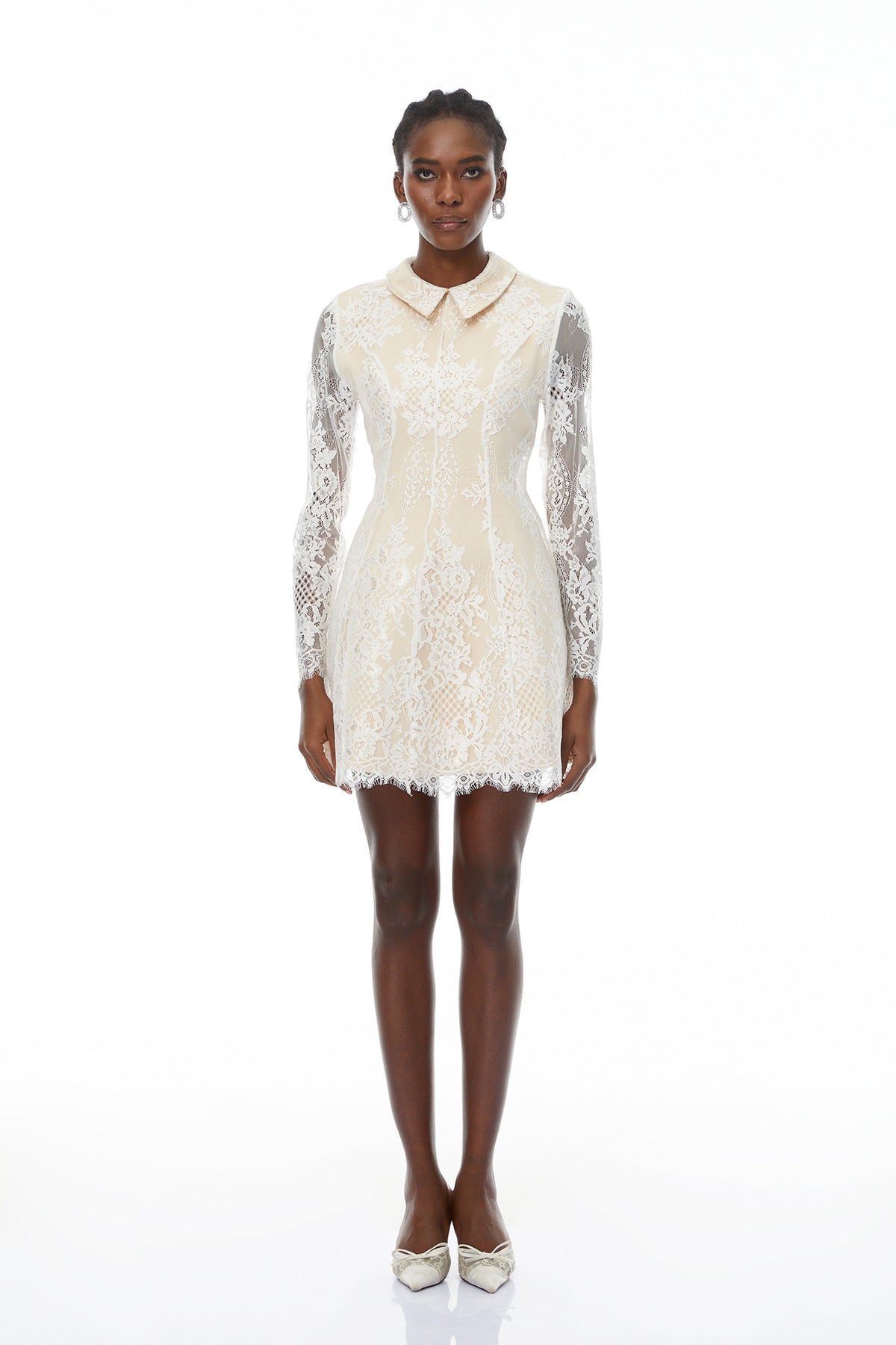 Aleksandra White Floral Lace Mini Dress