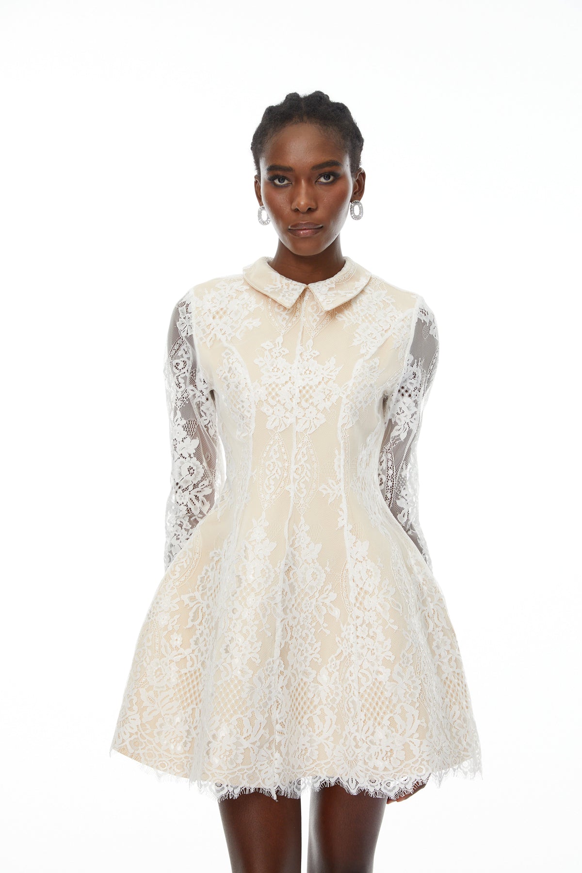 Aleksandra White Floral Lace Mini Dress