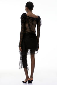 Alexis Black Semi-Sheer Floral Lace Mini Dress