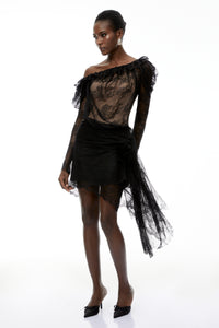 Alexis Black Semi-Sheer Floral Lace Mini Dress
