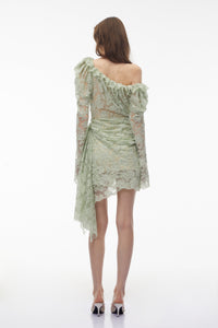 Alexis Sage Green Semi-Sheer Floral Lace Mini Dress