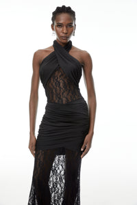 Alice Black Halterneck Lace Maxi Dress