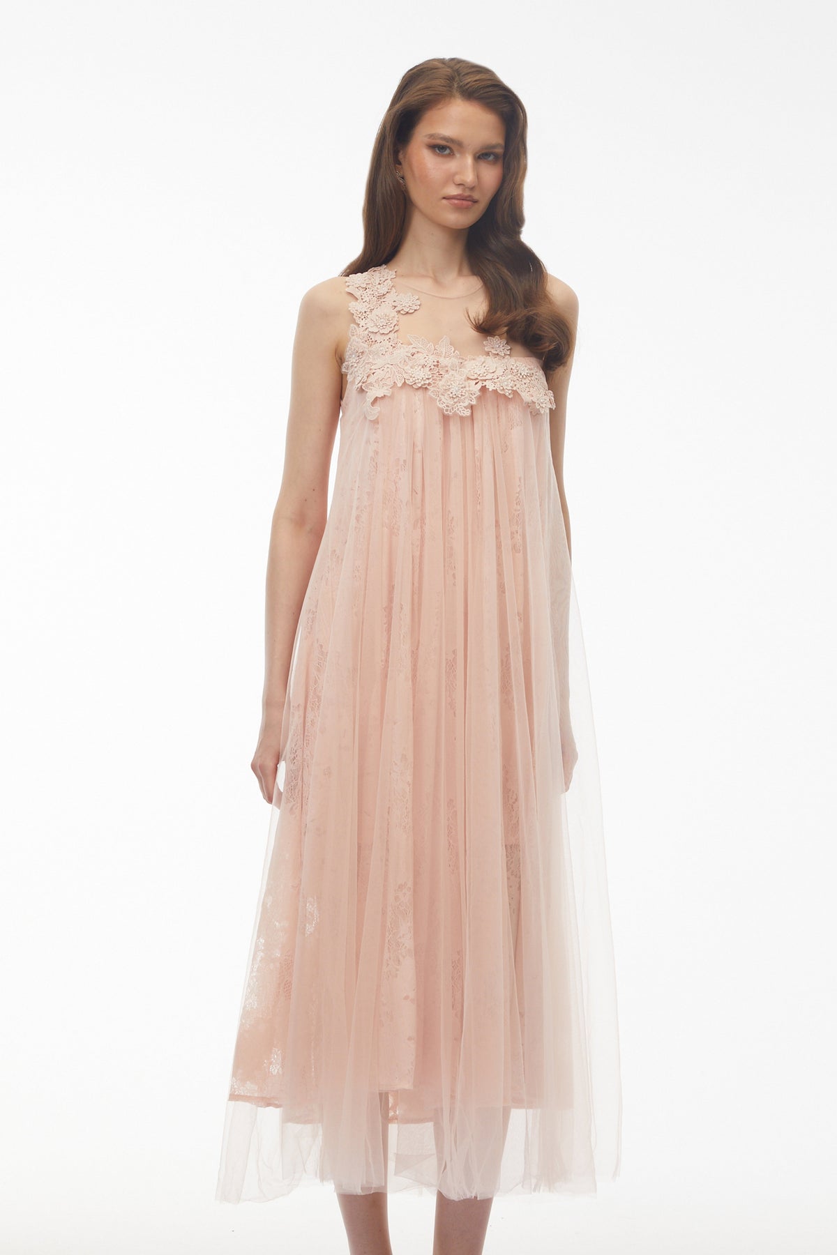 Alice Blush Pink Floral Embroidered Midi Dress