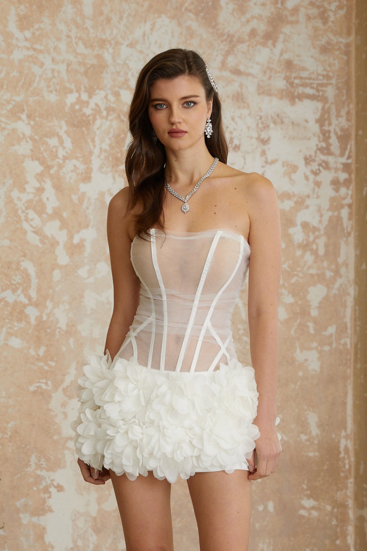 Alicja White Off Shoulder 3D Petal Mini Dress