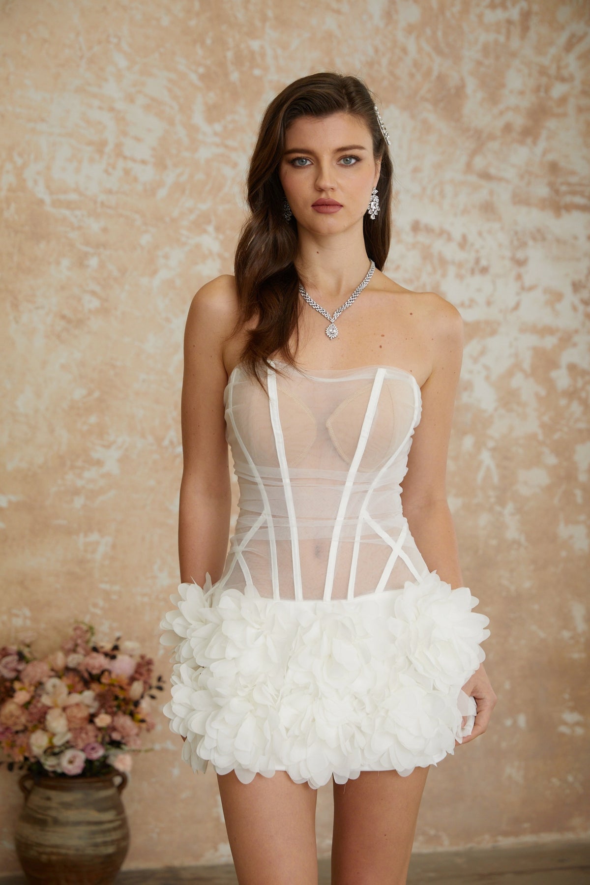 Alicja White Off Shoulder 3D Petal Mini Dress