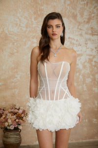 Alicja White Off Shoulder 3D Petal Mini Dress